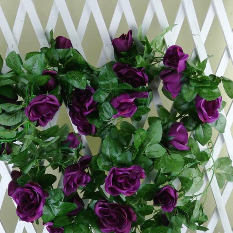 

2.4 Meter DIY Garland Silk Vine Accessories Rose Leaves Decorative Simulation Rattan Hanging Decoration Vine for Home Wedding (D, Deep purple