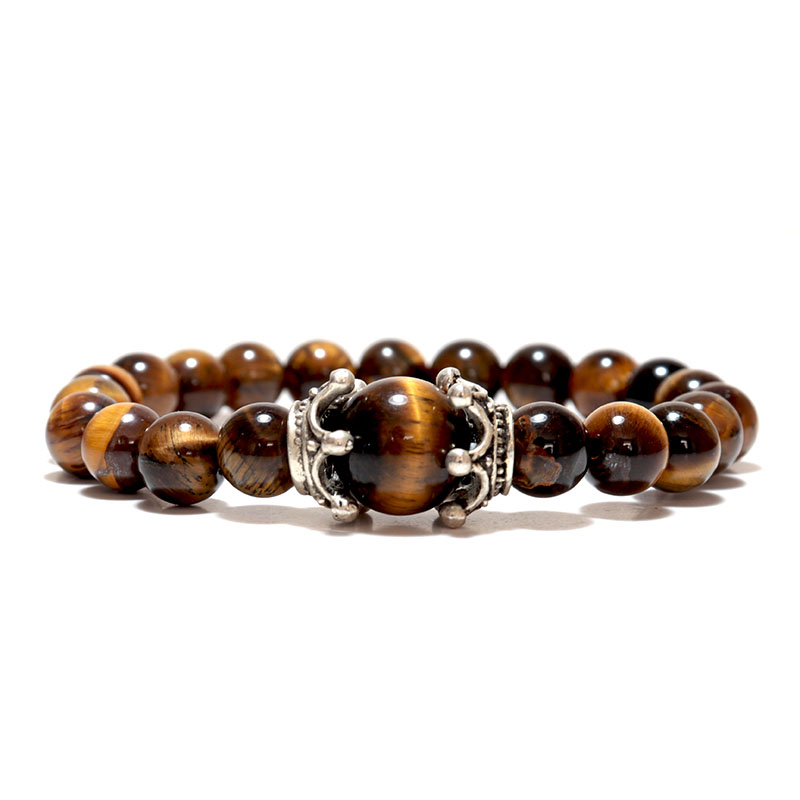 

Noter Natural Tiger eye Bracelets Men Antique Crown Braslet 8mm Obsidian Lava Stone Brazalete Male Accessories Pulseira Armband