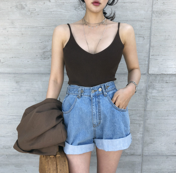 

Women Fashion Shorts Denim Jeans High Waist Buttons Zipper Korean Style Loose Wide Leg Denim Shorts Jeans Summer Bottom, Blue