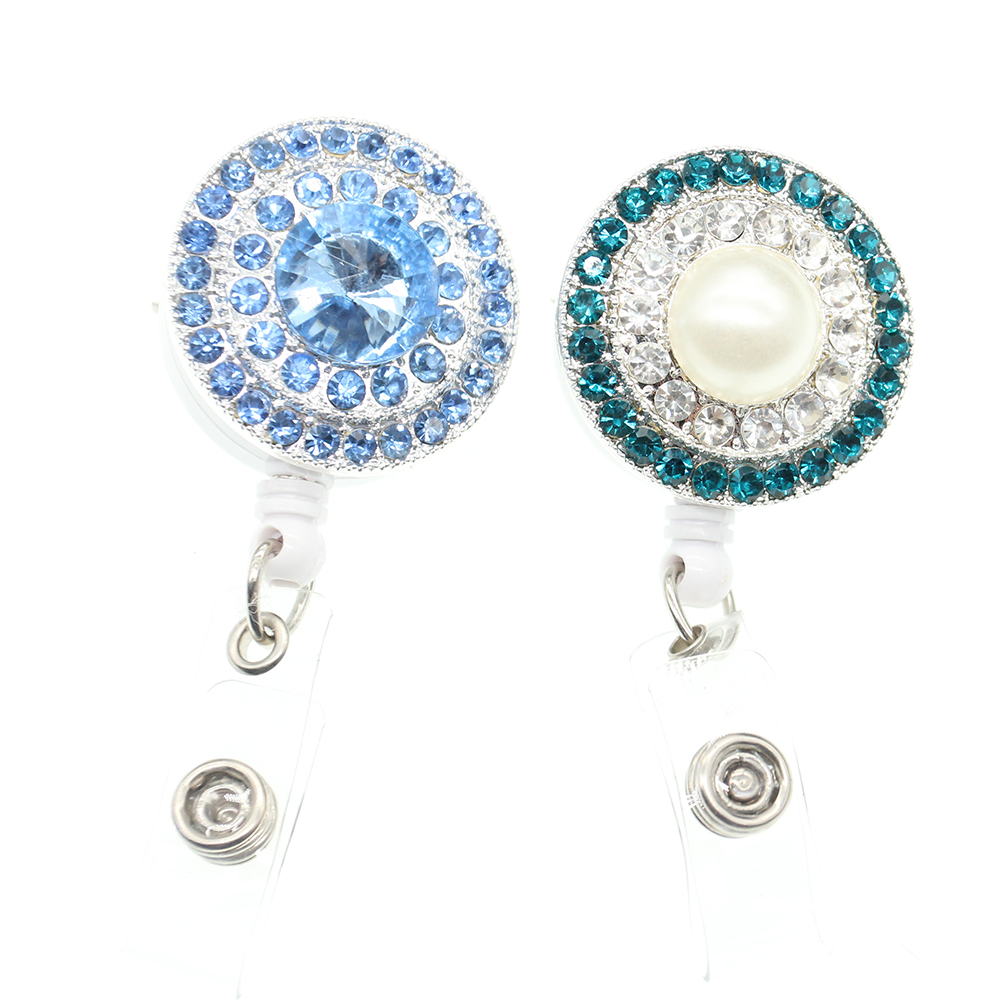 10pcs/lot Medical Nurse Retractable Badge Reel Rhinestone Round Button ID Badge Holder-image-457660706