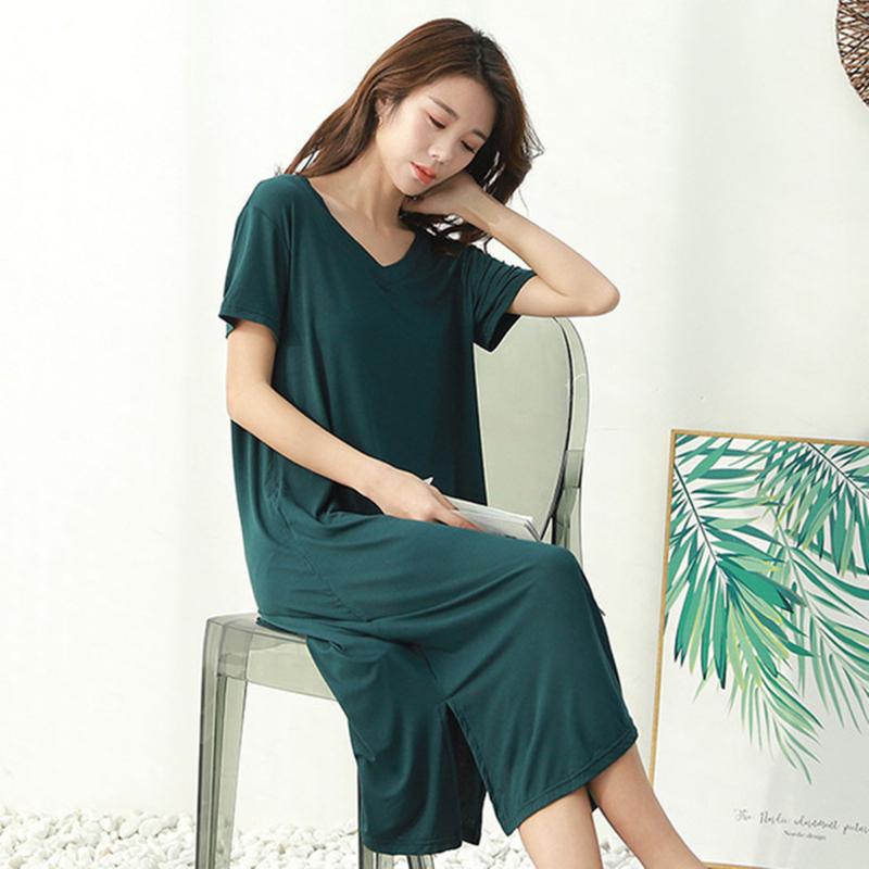 

Fdfklak Summer Dress 2020 Hot Lingerie Sexy Long Nighty Ladies Sleepwear Night Dress Loose Modal Nightgown Sleeping, Black