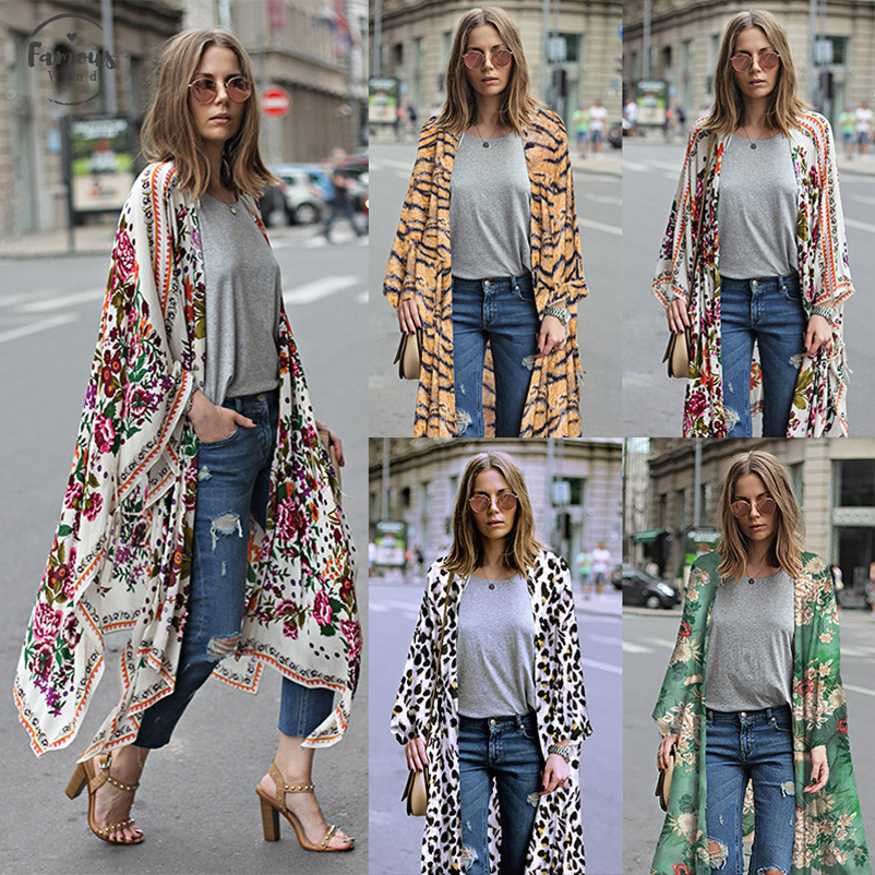 

Women Chiffon Kimono Cardigan blouses Floral Leopard Print Sleeve Asymmetric Boho Summer Long Plus Size 3Xl 5Xl Cover Ups, Yellow