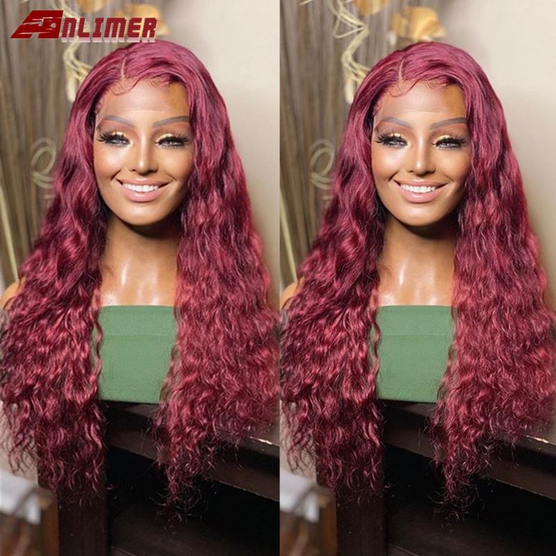 

99J Burgundy Red 360 Lace Frontal Human Hair Wigs Pre Plucked Water Deep Wave 13X6 Lace Front Brazilian Remy Wig 180 Density, 13x4 lace wig