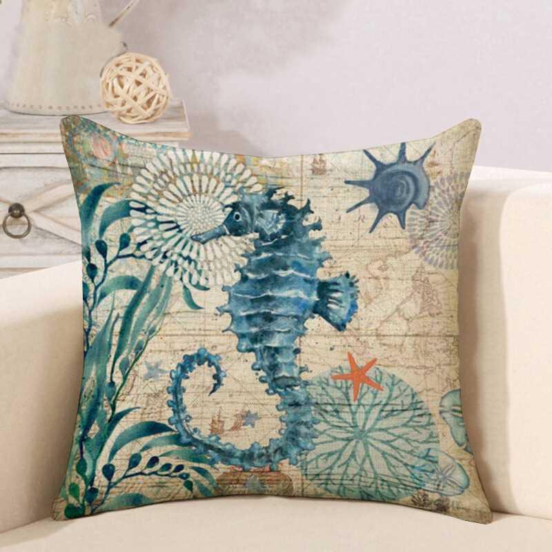 Dolphin//Turtle//Beach Cushion Covers 45x45cm High Quality Cotton//Linen Various
