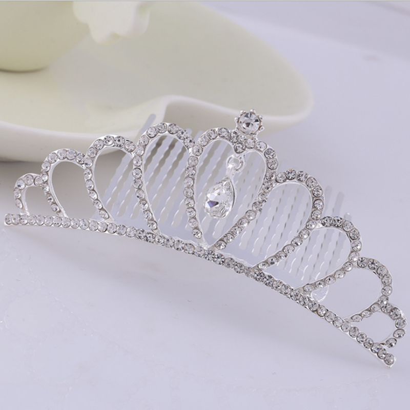

New Princess Festive Performance Crown Korean Headdress Medium Crown Wedding Headwear Hair Accessories Hair Comb, White