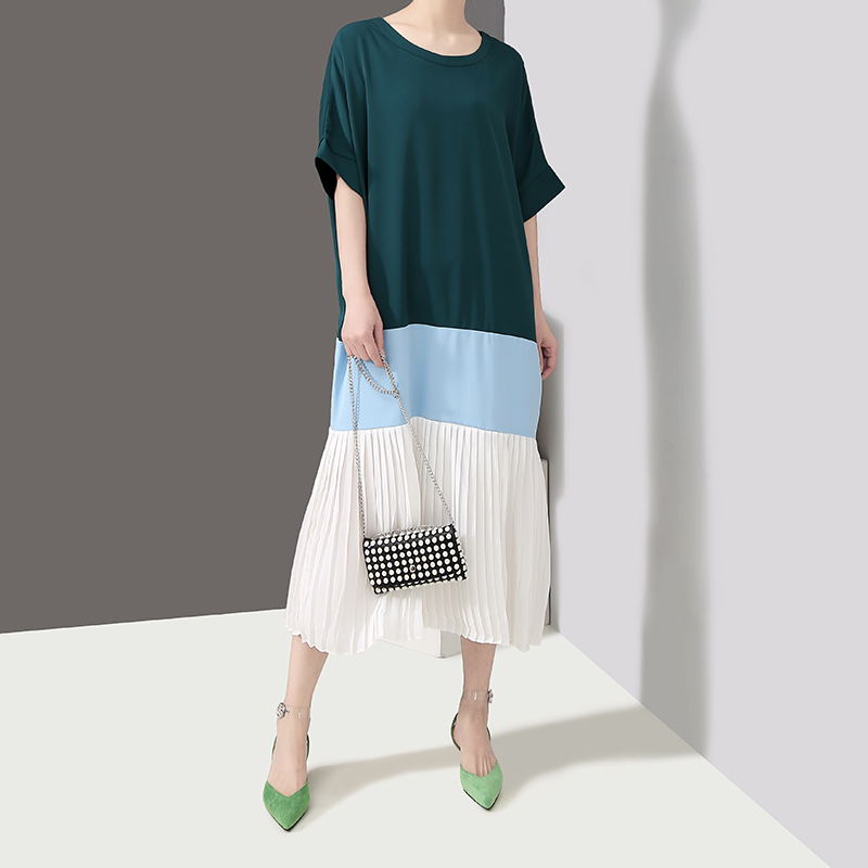 2019 Korean Style Women Summer Green Patchwork Pleated Sundress Half Sleeve Female Cute Casual Wear Plus Size Long Dresses F273 White Cocktail Party Dress Cocktail Dresses Style From Weiyongqin 28 15 Dhgate Com