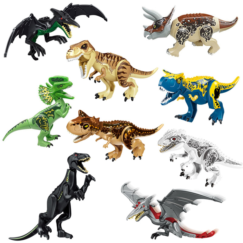 

Jurassic Dinosaur World T-Rex Building Blocks Polar Bear Raptor Triceratops Carnotaurus Pterosaur Indominus Rex Big Action Figure Toy