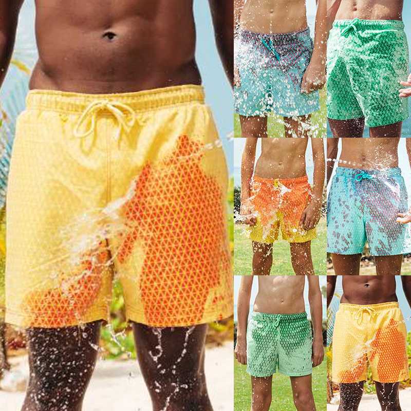 

New Adult/Children Color Changing Shorts Men Swimming Shorts Men' Beach Swim Male Briefs Bathing 2020, Children-yellow