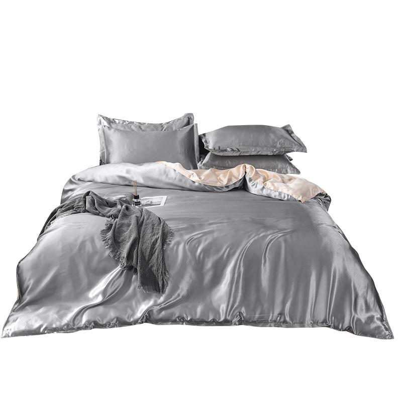 

50 pure satin silk bedding set,Home Textile King size bed set,bedclothes purple duvet cover flat sheet pillowcases Wholesale, White