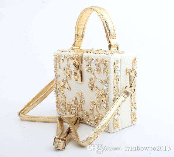 

Factory wholesale women bag exquisite hardware carved womens handbag banquet dress diamond box bags sweet carveds leather evening handbags, White(boutique box)