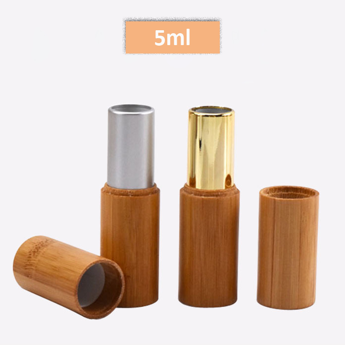 

5ml Natural Bamboo Empty Lip Balm Container Tube Cosmetic Packaging Silver/Golden Color Lipstick Tube Handmade DIY Beauty Supplies
