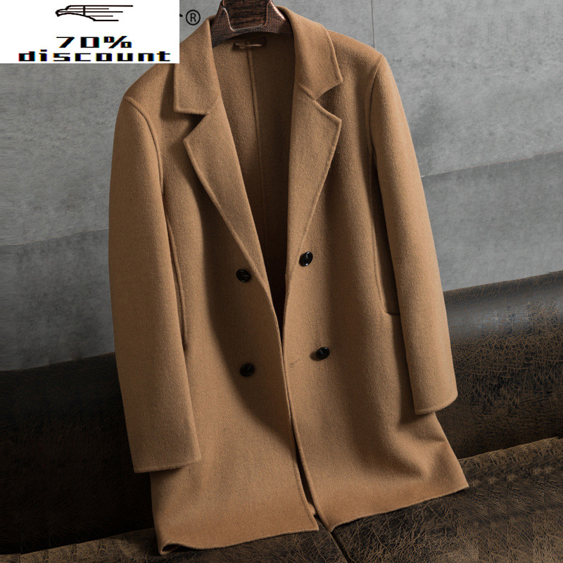 

AYUSNUE Double Breasted Wool Coat Men Spring Autumn Long Jacket Men Plus Size Mens Overcoat Coats Abrigo Hombre M064 KJ2454, Black