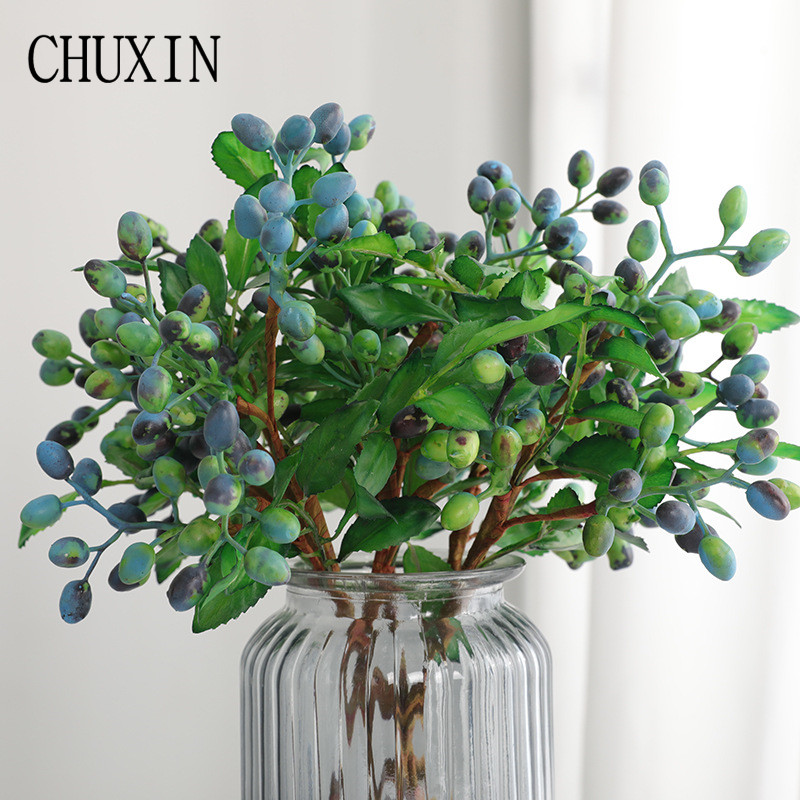 

American Photography props Fake Blueberry Berry DIY Living Room Home Artificial flower 5 Fork Olive Berry Wedding decoration, Orange
