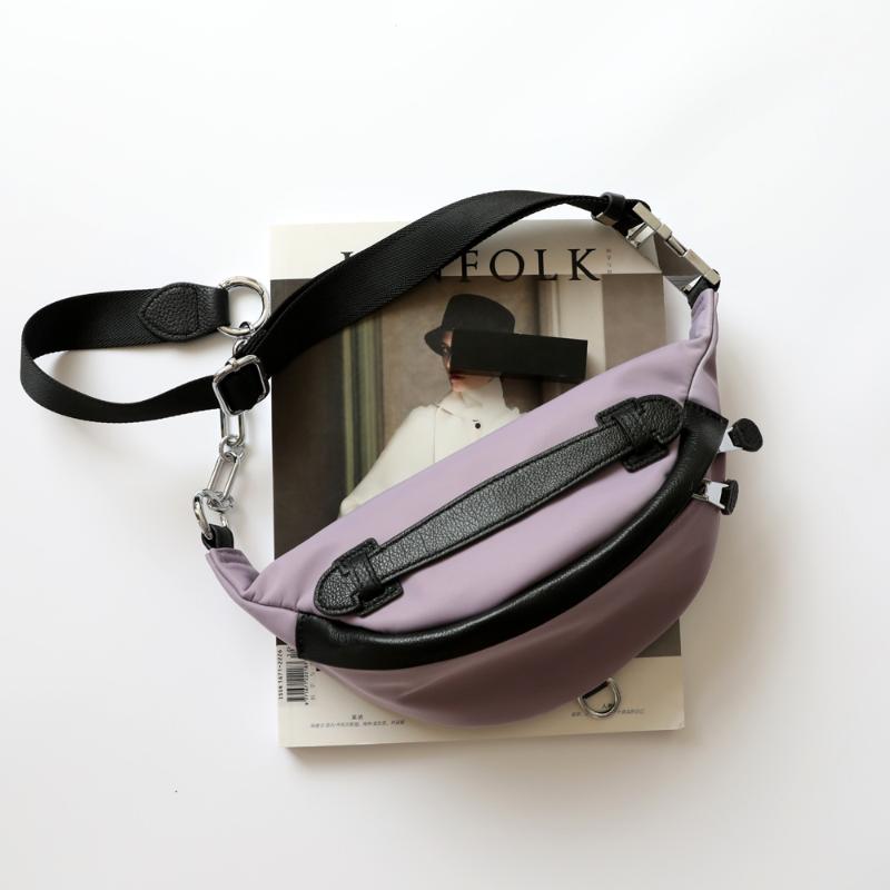 

2020 Casual Ladies Belt Bags Genuine Leather Women Crossbody Shoulder Bag High Quality Chains Canvas Waist Pack Clutch, Black