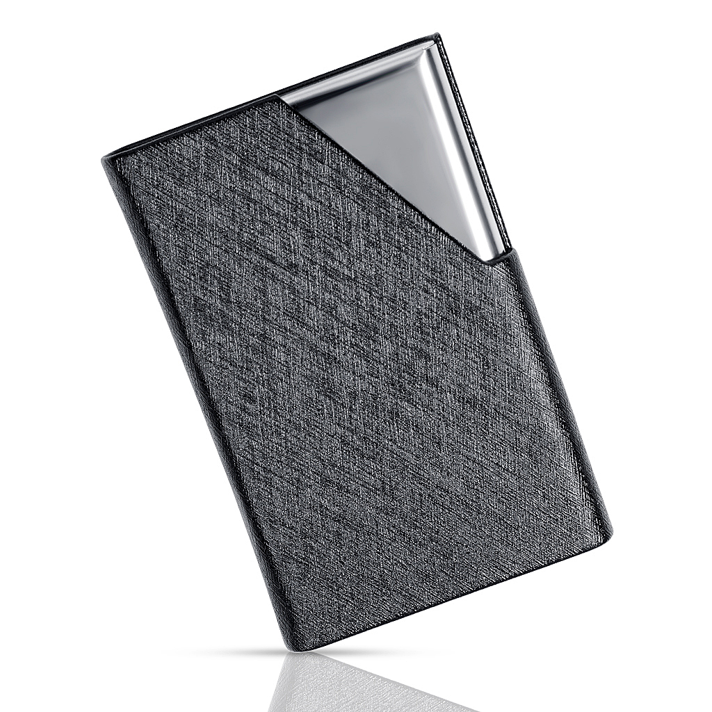

Business Card Holders Stainless Steel And PU Leather Credit Card ID Name Card Organize Case For Men And Women-Black