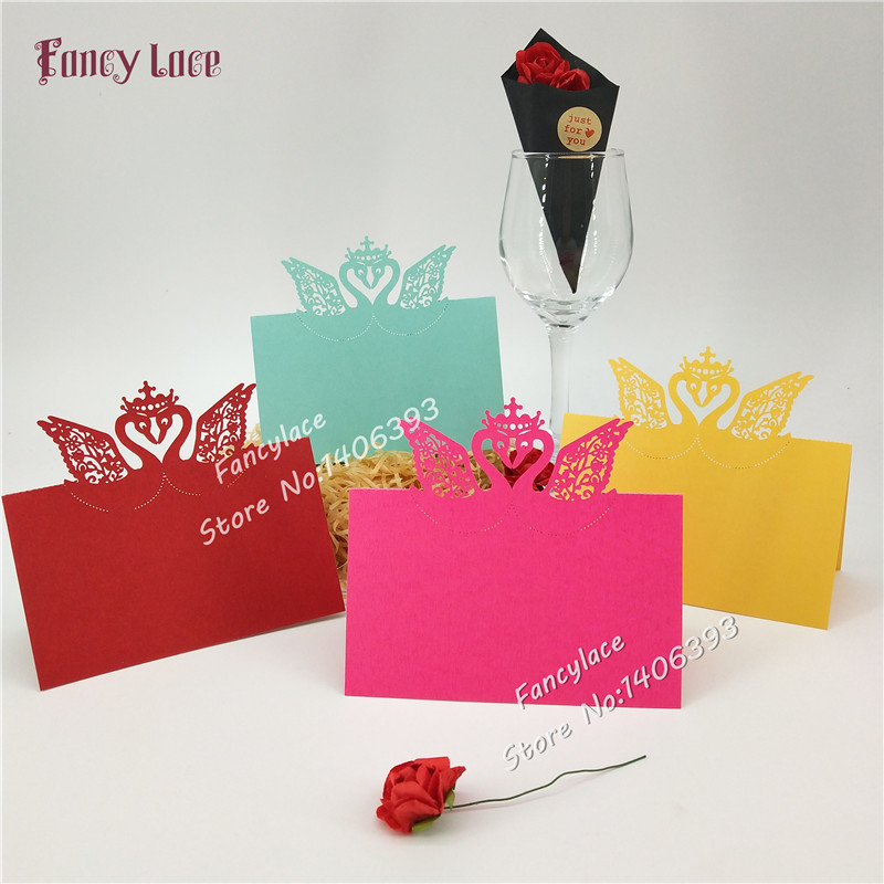 

50pcs laser cut Swan with Crown Place Cards Hot Sale paper Table Cards Invitation Card Wedding Party Holder Card Decoration