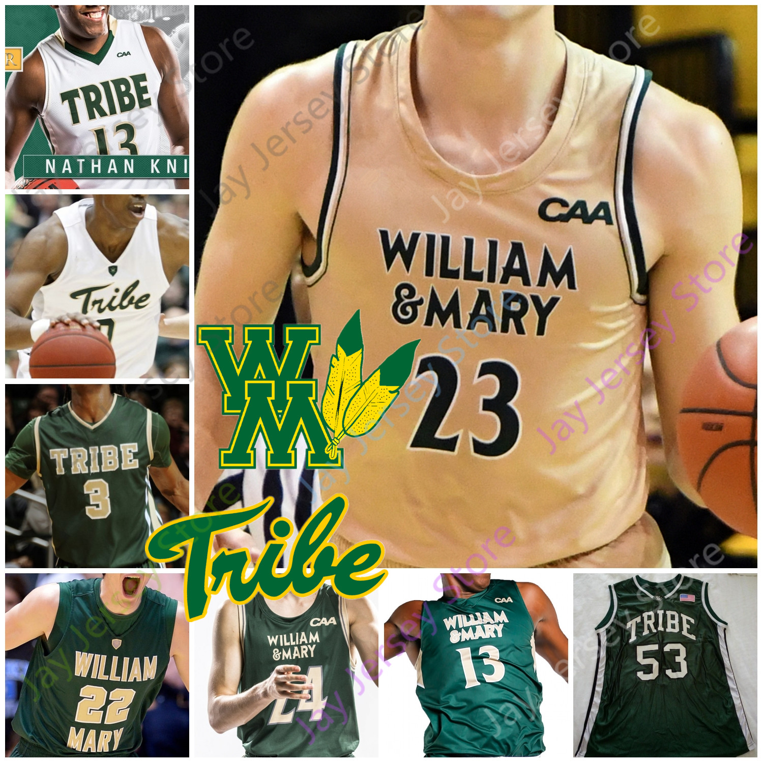 

Custom 2020 William & Mary Tribe Basketball Jersey NCAA College Nathan Knight Andy Van Vliet Luke Loewe Bryce Barnes Thornton Scott, Green iii