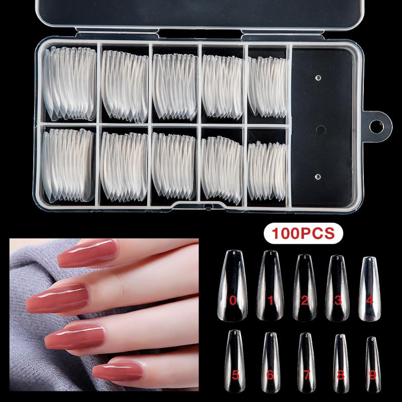 

100pcs/box Fake Nail Long Ballerina Full Nail Tips Artificial Clear/Natural/white False Coffin Nails False Nails DIY Salon Tools