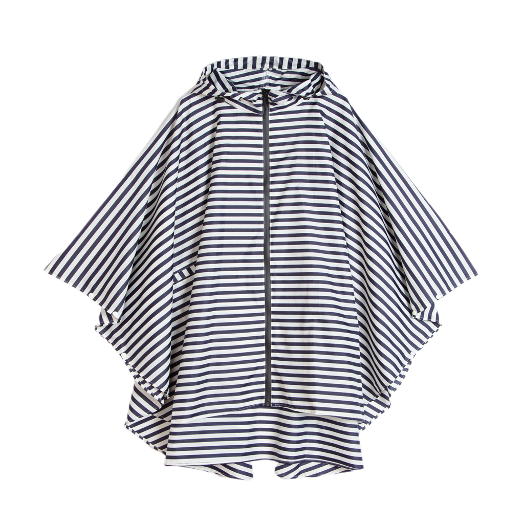 

waterproof raincoat with hood striped poncho zip closure for women man, Black