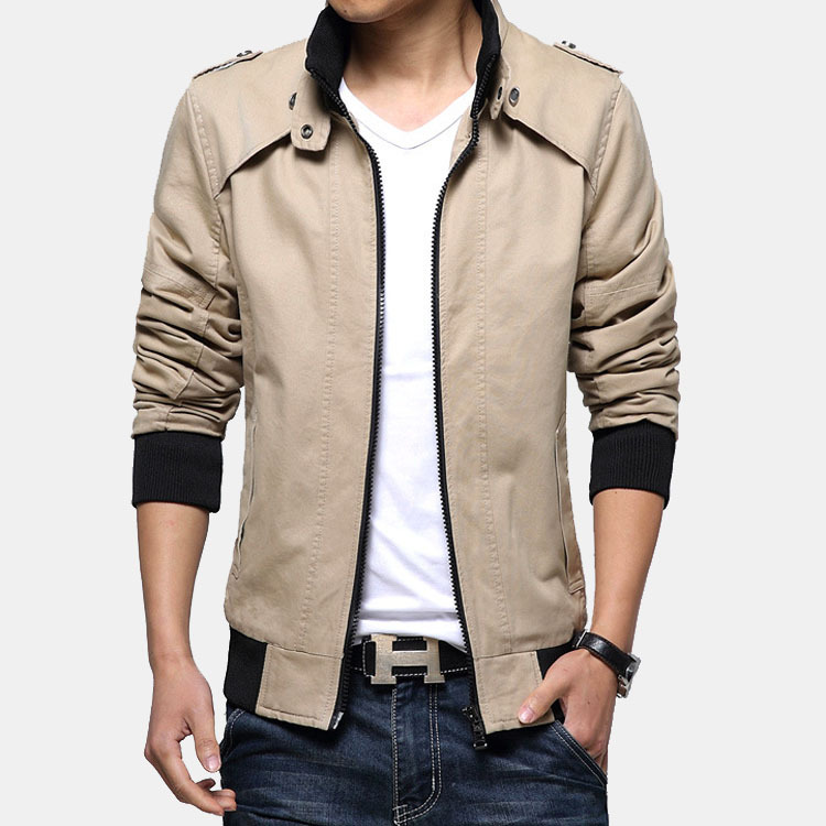 

2017 Autumn & Winter Young MEN'S New Style Convention Pure Cotton Korean-style Casual Slim Fit Stand Collar Jacket, Khaki