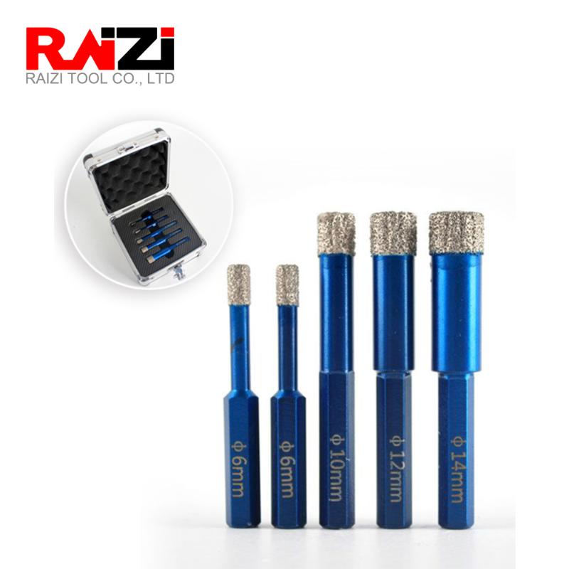 

Raizi 5pcs/set 3/8" Hexagon Shank Diamond Core Drill Bit Sets Diamond Hole Saw Dry Drilling Bits Hole Saw