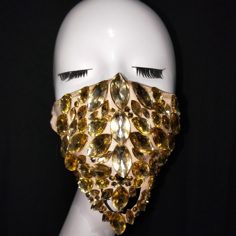 

Sparkly Big Crystals Mask Women Stage Performance Show Wear Dance Costume Rhinestones Nightclub Bar Masks, Black
