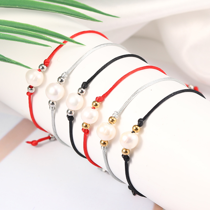 

Handmade stainless steel Beaded Pearl Charm Bracelet Anklets Friendship Rope String Jewelry For Women Girl Gifts
