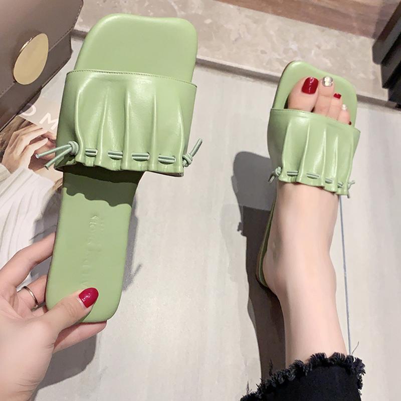 

Summer Women Sandals Designer Avocado Soft Bottom Slippers Girls Casual Beach Folds Square Toe Flip Flop Simple Outdoor Slippers, Beige