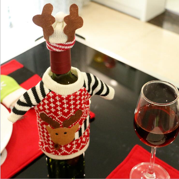 

1set(1pc Clothes + 1pc Hat) Christmas Reindeer Red Wine Bottle Bag Dinner Table Home Party Decoration For New Year Xmas