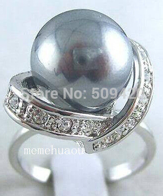 

free shipping Crystal Grey Shell Pearl Ring size: 7.8.9