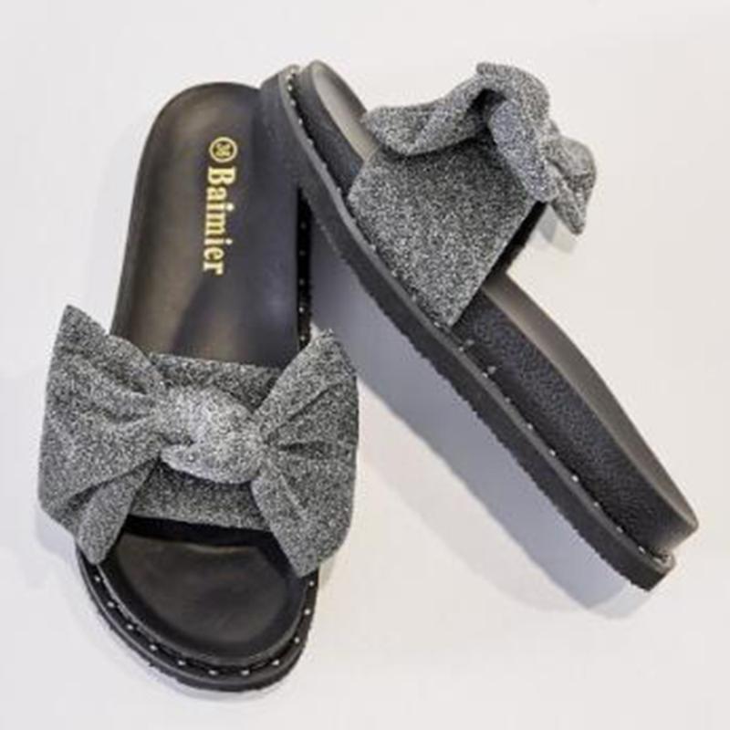 

Women fashion Bow Summer Sandals Peep Toe Home flat Slippers Plus Size Slipper Indoor Outdoor Flip-flops women Beach Shoes sh449, Black
