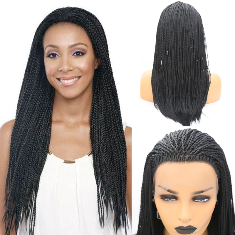 

RONGDUOYI Black 2x Twist Braids Wigs Synthetic Lace Front Wig for Women Heat Resistant Free Part Woman Braided hair, As pic