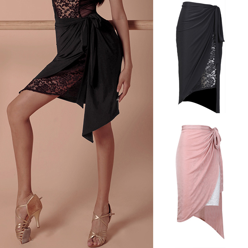 

Latin Dance Skirt Lady Tango Salsa Cha Cha Rumba Samba Dancing Practice Performance Wear Irregular Straps Lace Skirts DNV13201, Black