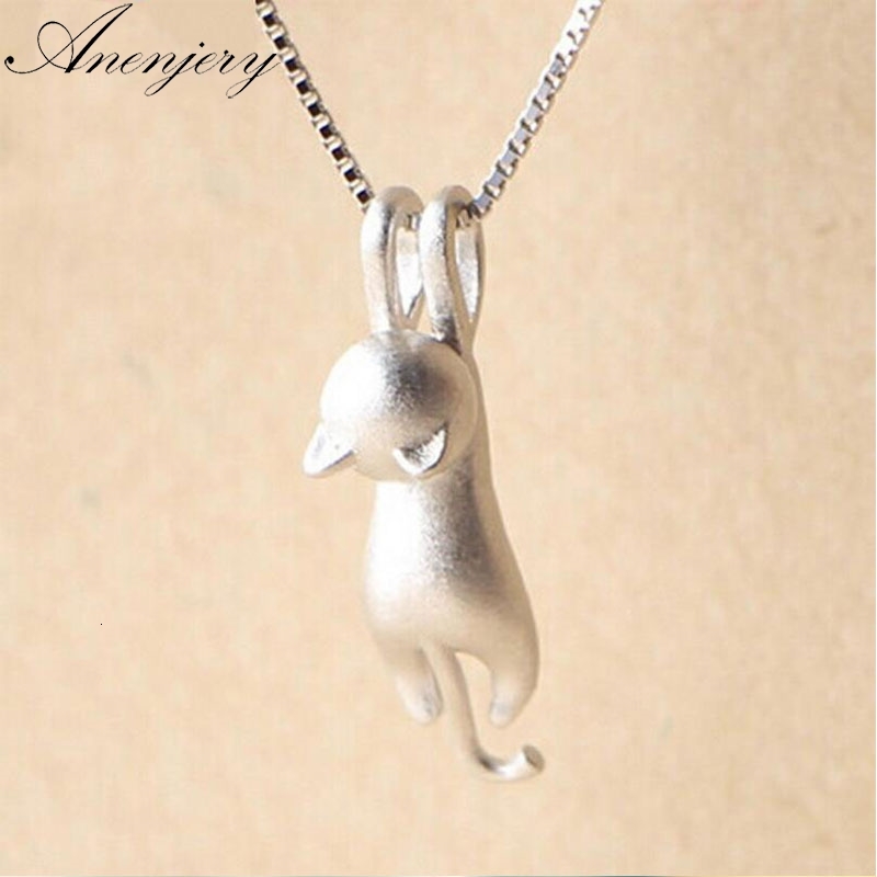 

925 Sterling Silver Necklace Cute Cat Animal Pendants&necklaces For Women Choker Collares