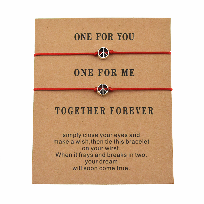 

2pcs/set Classic Peace Sign Charm Couple Red Rope Bracelets For Best Friend Women Men Peace Symbol Adjustable Jewelry Gifts