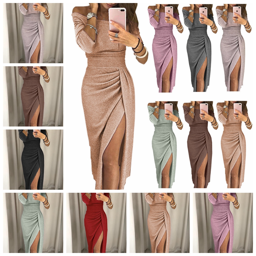 

European spring and autumn bag hip open neck collar dress bright crystal dress dress evening dress, support mixed batch