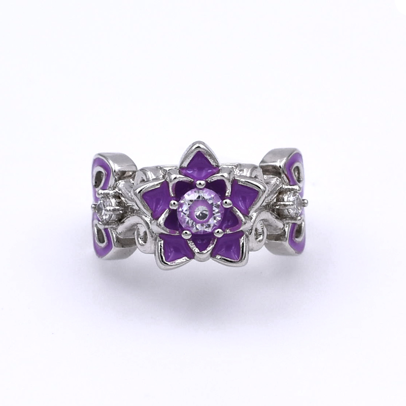 

Elegant Lotus Flower Zircon Engagement Ring For Women Unique Purple Enamel Wedding Rings Fashion Brand Jewelry Gifts anillos