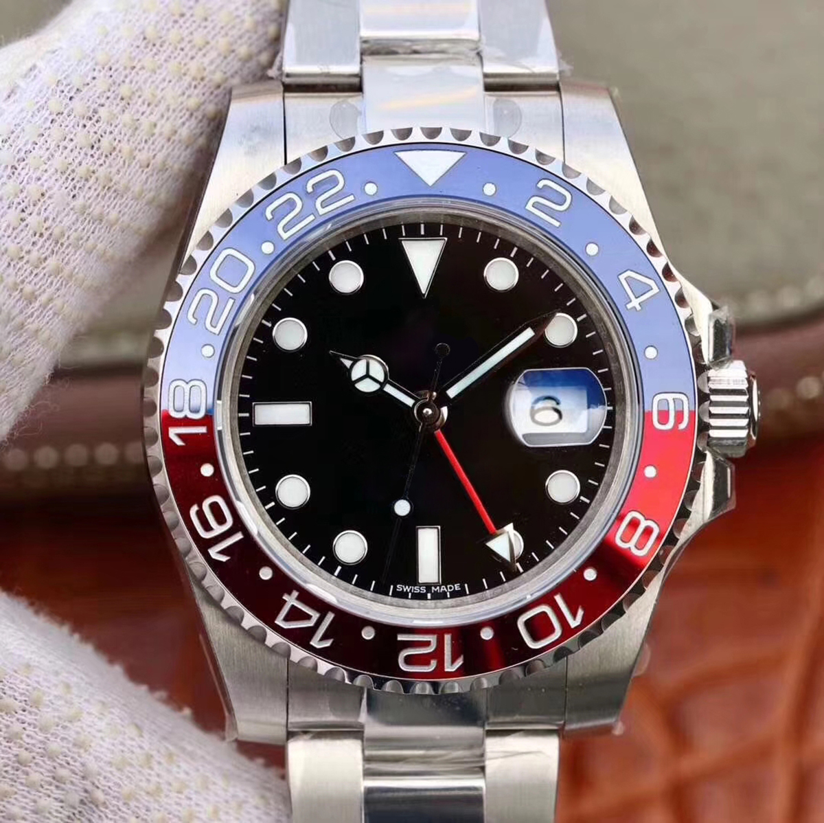 

Mens Watch 40mm Basel Red Blue Pepsi GMT-Dual Time Zone 2836 Automatic Mechanical Sports Sapphire Diving Waterproof Watch, As shown