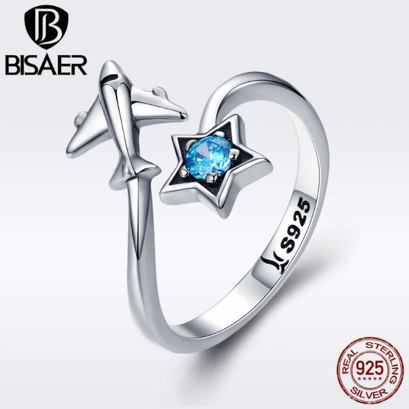 

Cluster Rings BISAER Real 925 Sterling Silver Female Travel Dream Plane Adjustable Finger For Women Jewelry S925 GXR322