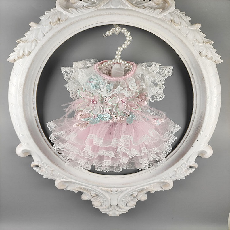 

Free shipping handmade dog clothes six petals feather sexy tulle lace collar skirt dog princess dress pet cat 2 choice, With lining