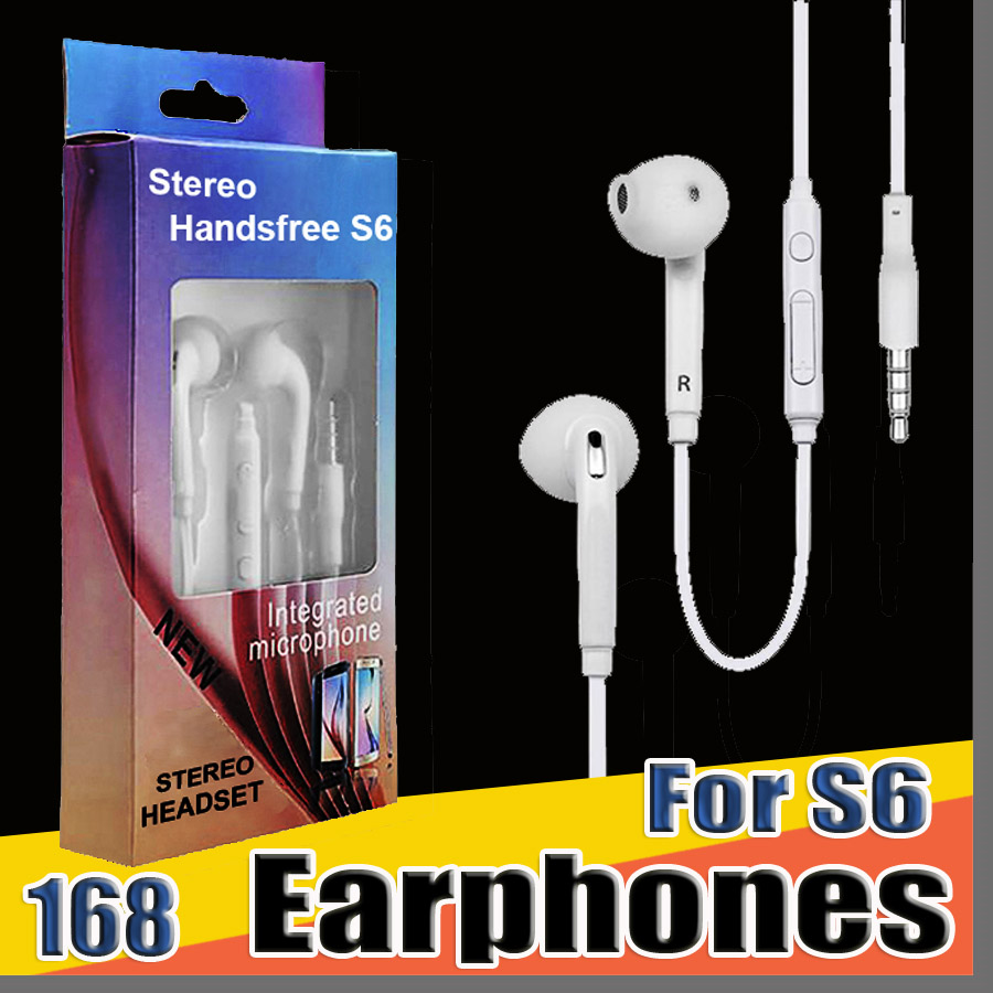 

168 DHL S6 S7 Earphone Earphones J5 Headphones Earbuds Headset for Jack In Ear wired With Mic Volume Control 3.5mm Retail Package E-EJ, White
