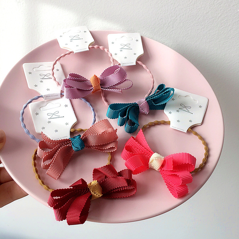 

Korean Children's Head Rope Simple Cute Sweet Hair Ties Color Ribbed Webbing Bow Rubber Band for Girl Fashion Hair Accessories