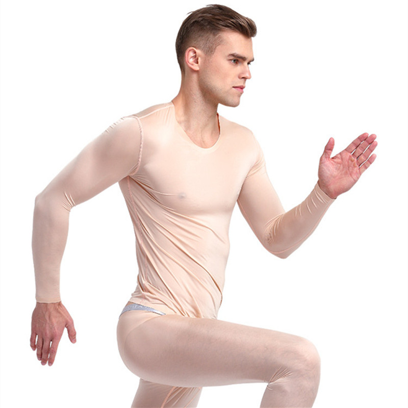 

men thermal underwear thin transparent sexy fashion long johns mens, White