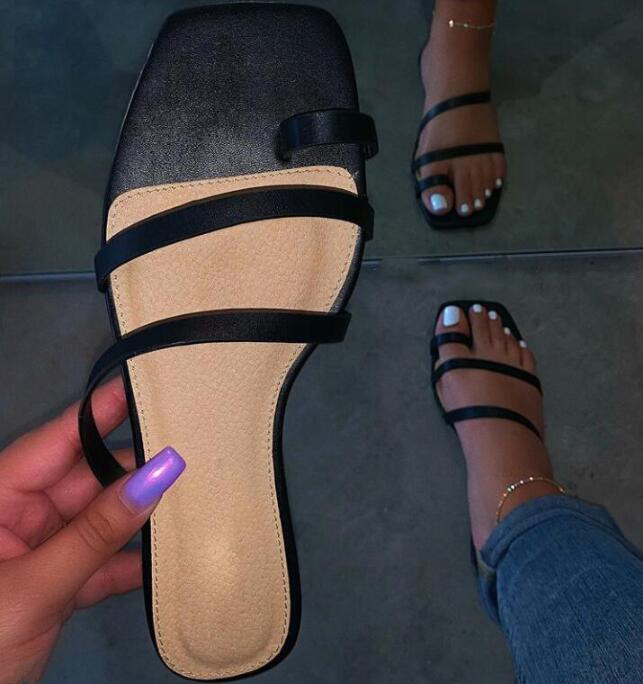 

Spring/summer new women2020 flat non-slip cross bandage slippers outdoor leisure fashion ladies sandals wild leather flip flop, Black