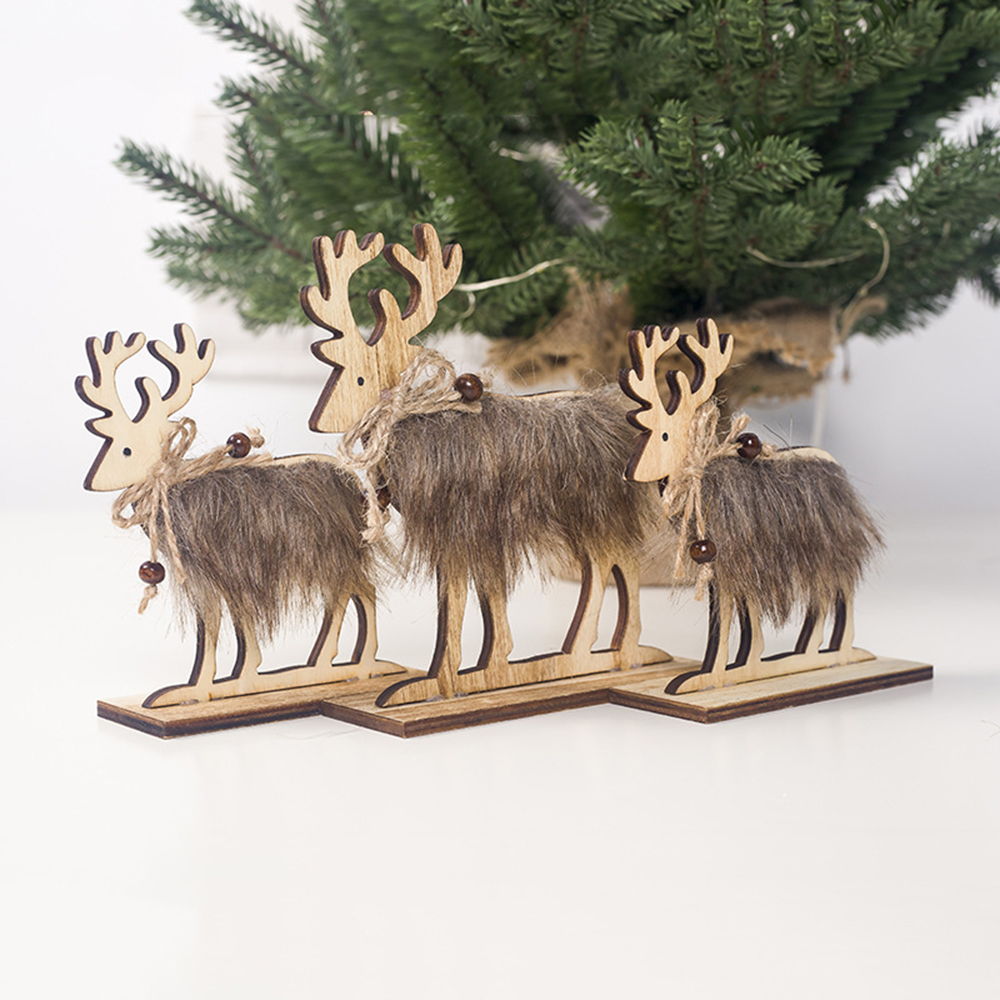 

DIY Wooden Elk Ornaments Mini Wooden Felt 3D Elk Decoration Home Decor For Christmas New Year Gift For Children Cute Xmas Deer