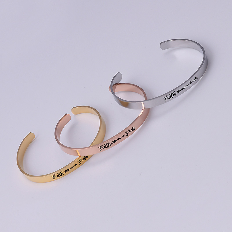 

Bangle 6mm C-shaped Adjustable Stainless Steel Lettering Bracelets For Women Girls Birthday Valentines Day Present BMF88