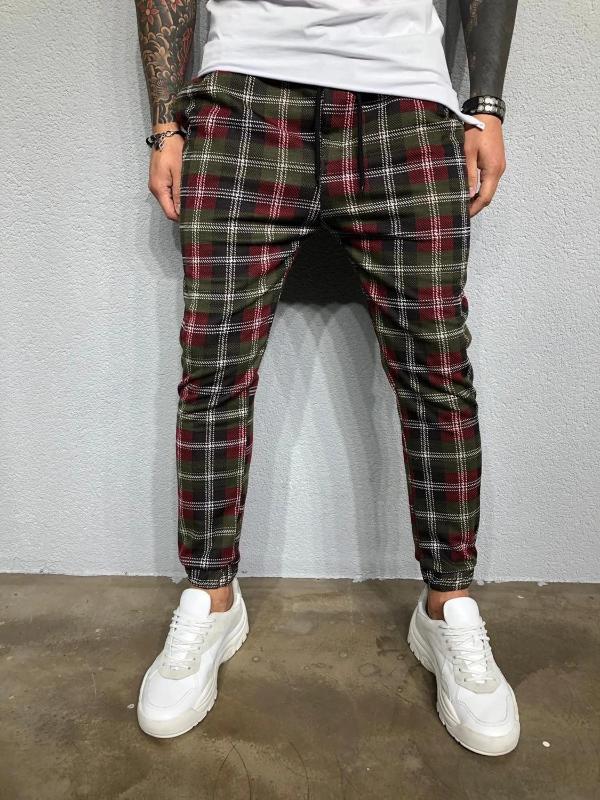 

Men's plaid 3D digital print casual gradient fashion sport pants for spring/autumn 2020 Hot Men's Sweatpants, Red