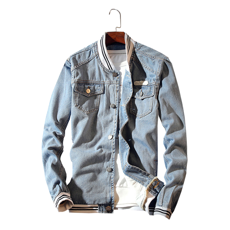 

2019 New Fashion Jean Jacket and Coats Spring Autumn Male Pilot Jacket Denim Mens Jackets Casual Bomber Baseball Clothing Men, Sky blue