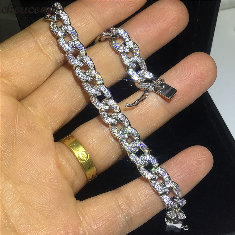 

choucong Hiphop bracelets White Gold Filled Micro pave 5A cz Silver Colors CHain Party Wedding bracelet for women Men Jewelry