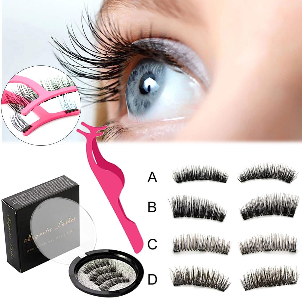 

4PCS 3D Magnetic Eyelashes Natural Full Eye Magnetic Lashes Tweezers Portable Storage Box Convenient False Eyelashes